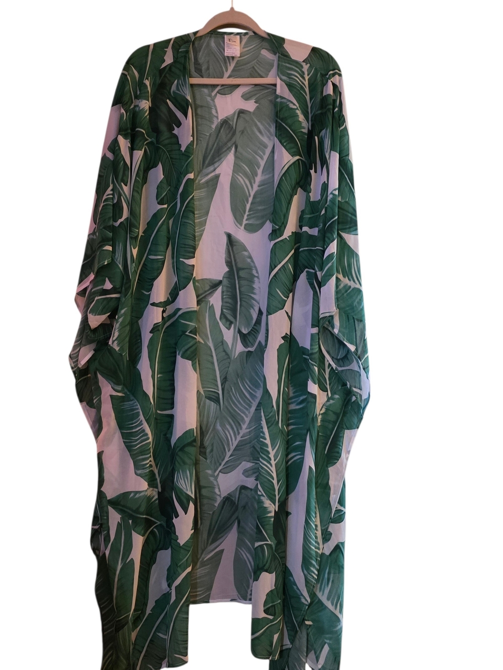 Tropical Leaf Kimono Duster in Green/Swim cover up size large
